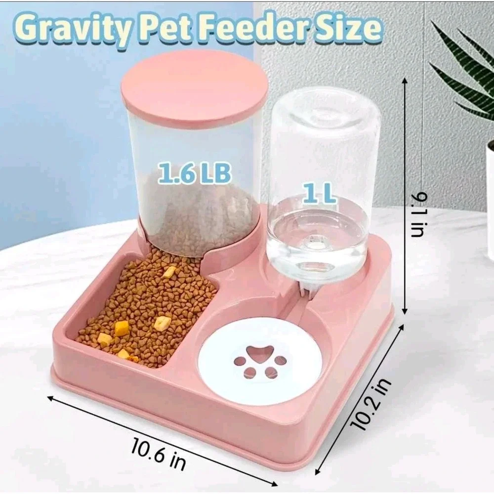 Gravity Automatic Cat Feeder and Water Dispenser 2-in-1 Pet Feeding Station Blue